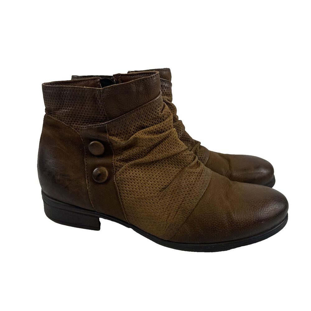 Miz Mooz Sallie Boot Ankle Booties Brown Leather Side Zip Buttons Women 43 US 12